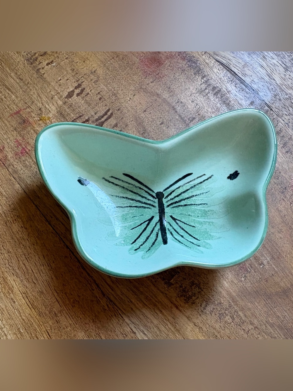 Small Hand-Painted Butterfly Ceramic Dish - Light Aqua jewelry